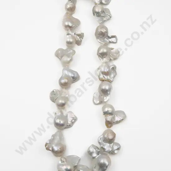 Single Strand White Nucleated Baroque Pearl Necklace