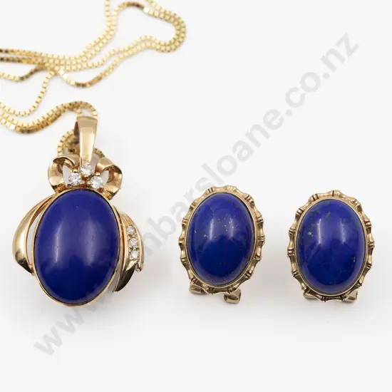 14ct Lapis Lazuli and Six Diamond Pendant