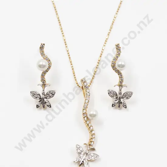 18ct Pearl & Diamond Fancy Pendant & Earring Set