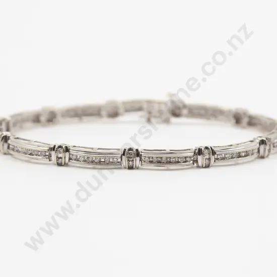 14ct White Gold Diamond Hinged Bracelet
