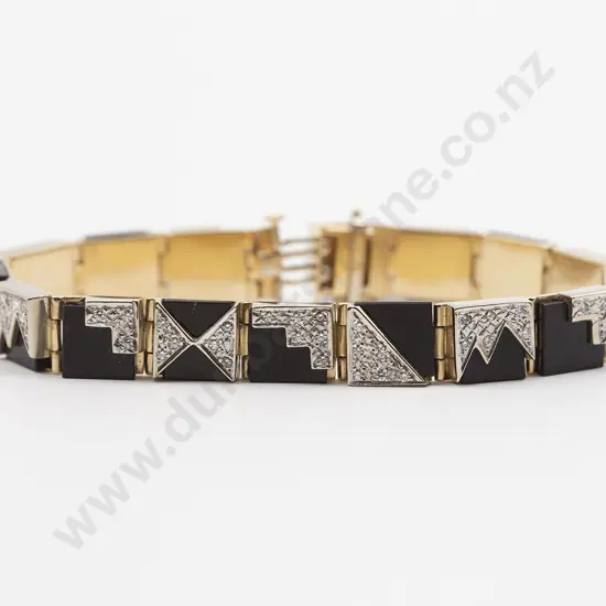 Art Deco Style 14ct Onyx & Diamond Bracelet