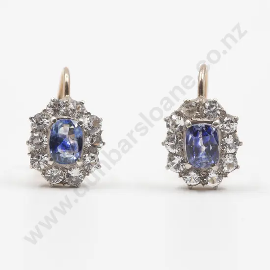 Pair 9ct Blue and White Sapphire Cluster Earring