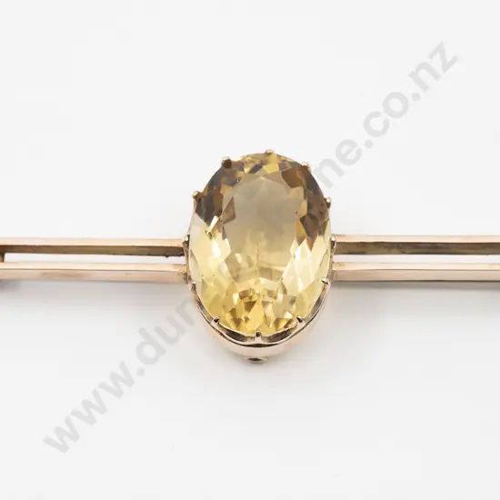 9ct SIngle Stone Citrine Bar Brooch