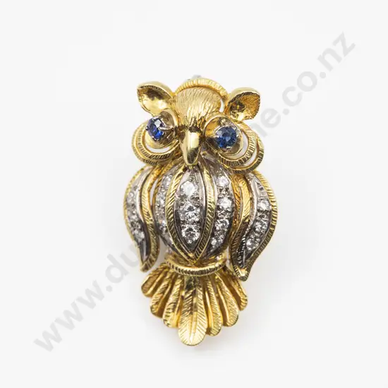 18ct Sapphire & Diamond Owl Brooch/Pendant