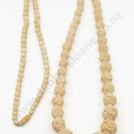 Victorian Single Strand Graduated Carved Ivory Bead Necklace