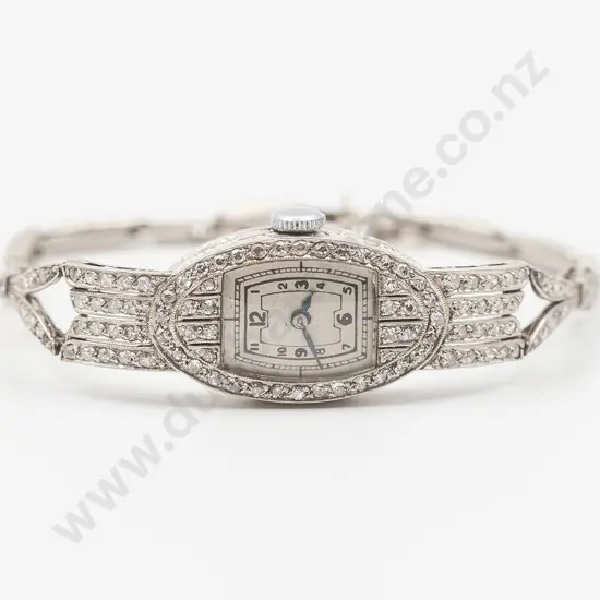 Art Deco All Platinum Ladies Manual Wrist Watch