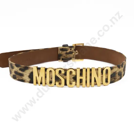 Moschiono Leopard-print Logo Belt