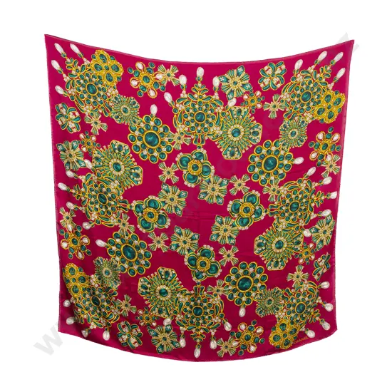 Vintage Circa 1990's Chanel Burgundy Jewel Silk Scarf