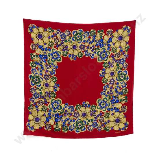 Chanel Red Jewel Silk Scarf