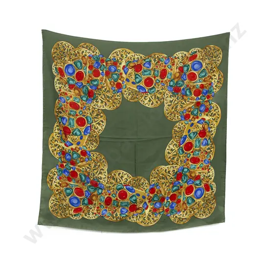 Chanel Green Jewel Silk Scarf