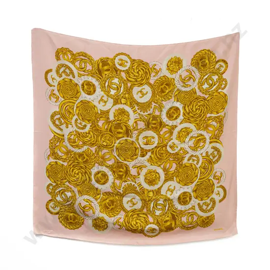 Chanel Emblem Gold Chain Silk Scarf