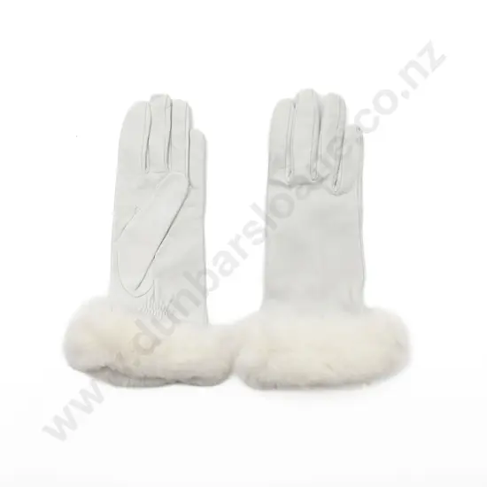 Piumelli Milano White Leather Gloves with Fur Trim