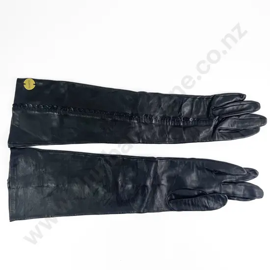 Mimco Evening Length Black Leather Gloves S/M
