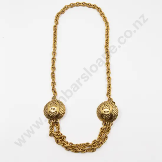 Vintage Chanel CC Medallion Logo Multi Chain Gold Charm Pendant Belt Necklace