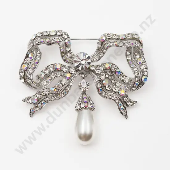 Royal Collection Faux Diamond and Pearl Ribbon Bow Brooch