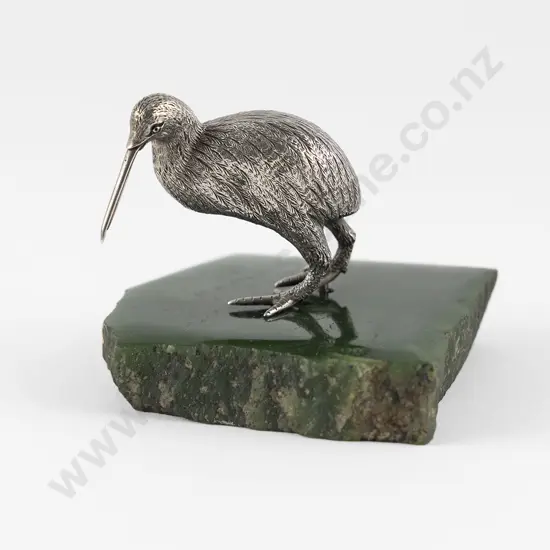 NZ Sterling Silver Kiwi and Greenstone Desk Ornament