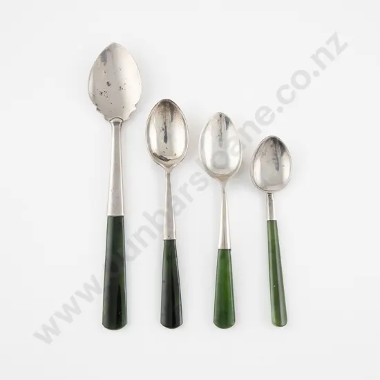 Four NZ S/S & Greenstone Handled Spoons