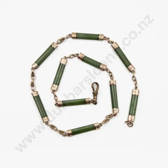 NZ 9ct Greenstone Rail Albert Chain