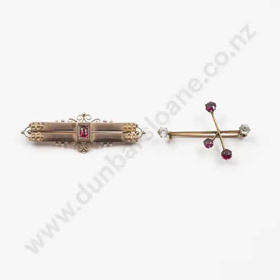 Two NZ 9ct Gold and Gem Bar Brooches