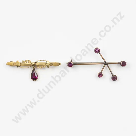 Two NZ 9ct Gold and Gem Bar Brooches
