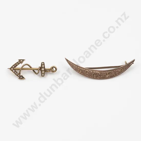 Two NZ 15ct & 9ct Gold Brooches
