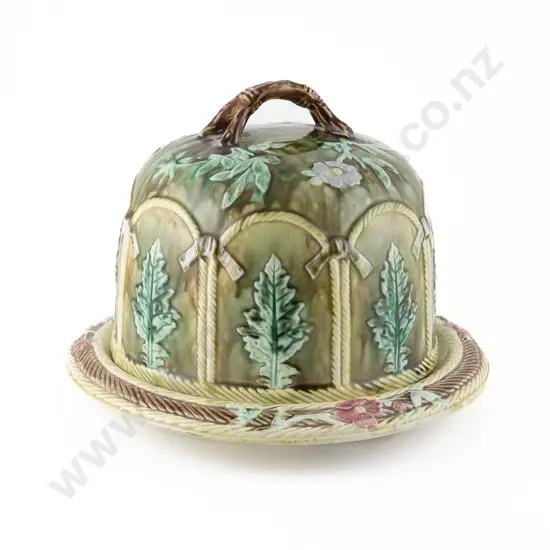 C19th Majolica Glaze Cheese Dome on Tray