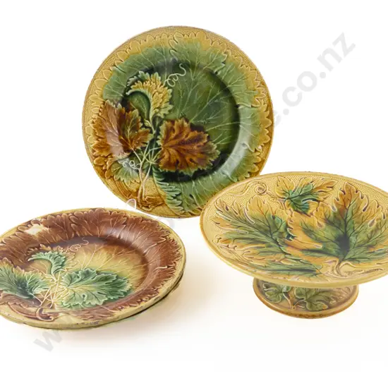 C19th Majolica Three Dessert Plates and Tazza
