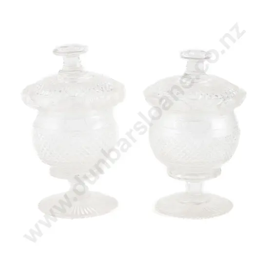 Pair Georgian Mixed Cut Sweetmeat Dish and Covers
