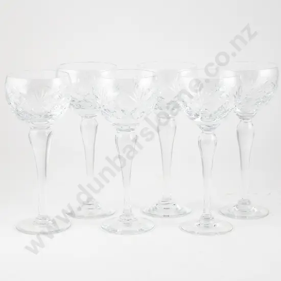 Set Six Royal Brierley Mixed Cut Hock Glasses