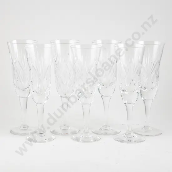 Seven Royal Brierley Tall Braemar Pattern Champagne Flutes