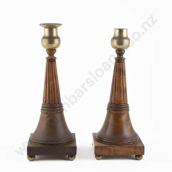 Pair French Empire Style Walnut Candlesticks