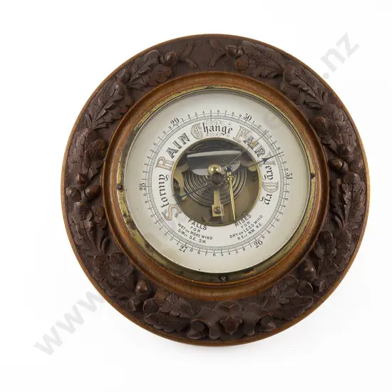 Late Vict Oak Circular Wall Barometer