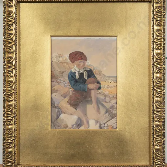 19th Century Watercolor Study of Boy on Beach