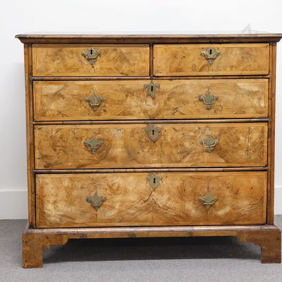 A  George II Period Burr Walnut Chest of Drawers
