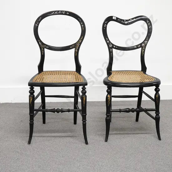 Two Vict Ebonized & MOP Inlaid Bedroom Chairs