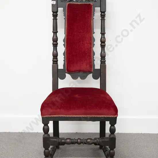 Wm & Mary Style Oak High Back Hall Chair