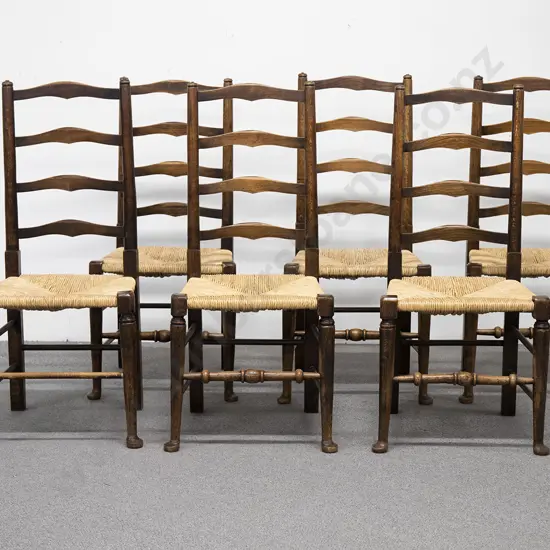 Set Of 6 Vict Ladder Back Dining Chairs