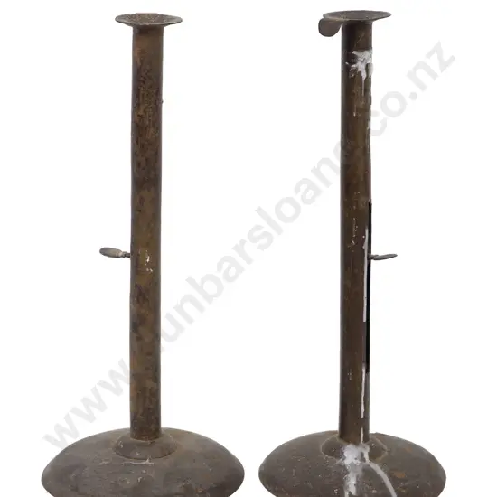 Pair Arts & Crafts Hollow Steel Side Ejector Candlesticks