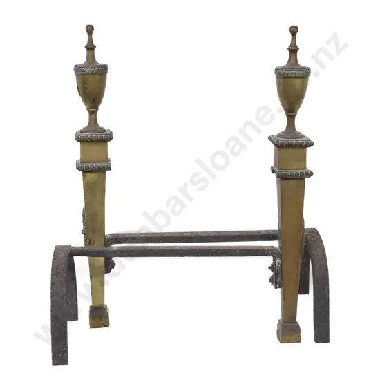 Pair C19th Cast Iron & Brass Fire Dogs