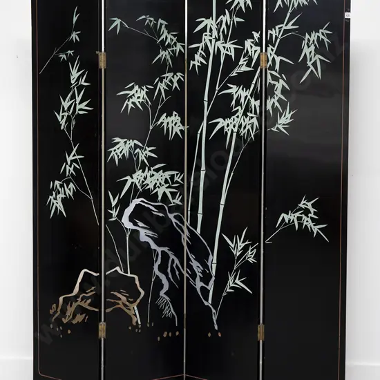 An Attractive C20th Japanese Black Lacquered 4 Panel Screen