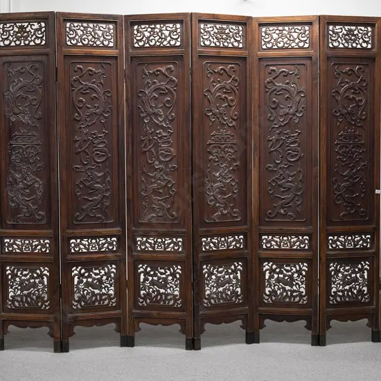 Pair Of Late C19th Chinese Rosewood 4 Panel Dressing Screens