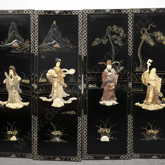 Set Of 4 C20th Black Lacquered Wall Panels