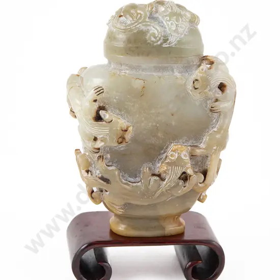 A Good Chinese Celadon Jade Archaic Vase and Cover