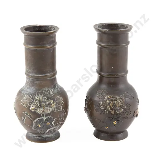 Pair of Japanese Meiji Period Bronze Shibayama Vases