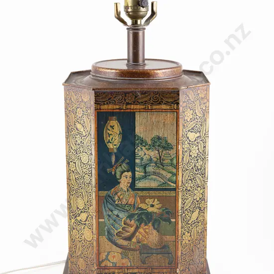 Decorative Chinese Tea Tin Converted to a Lamp Base