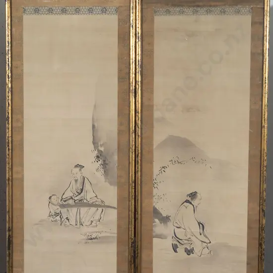 Pair of Framed Hand Painted Chinese Scroll Paintings