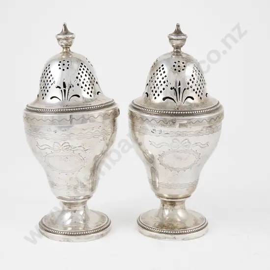Rare Matched Pair Of Geo III S/S Sugar Casters