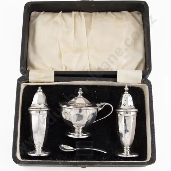 Cased Geo VI S/S 4 Piece Cruet Set