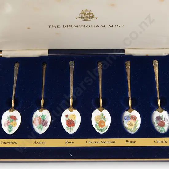 Cased Set Of 22ct gold On S/S Flower Spoons