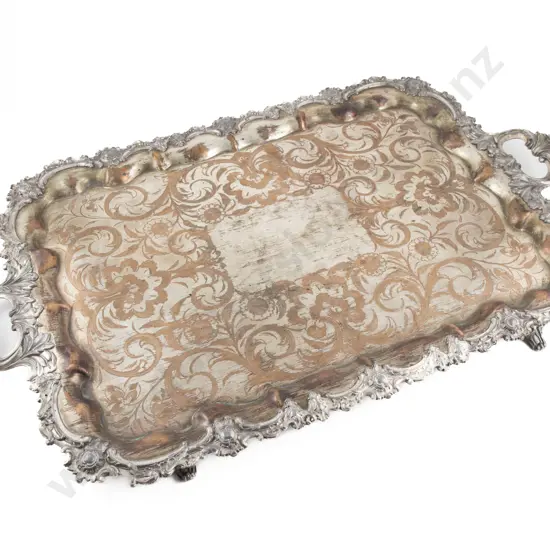 Large C19th Sheffield Plate Two Handled Banquet Tray